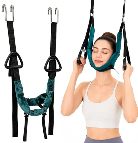 Wxeadu Neck Stretcher Cervical Traction Device, Cervical Neck Traction Device, Portable Neck Stretcher Hammock, Neck Stretcher Traction Harness with Hook, Neck Stretcher for Neck Pain(Lake Blue)