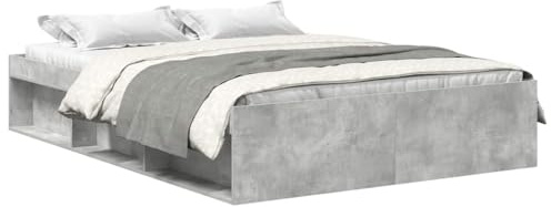 QJBSAVVA Bettgestell 120x200 cm Betongrau Holzbett mit Stauraum Modernes Futonbett mit 6 Fächern Doppelbett Einzelbett Bettrahmen für Schlafzimmer Gästezimmer