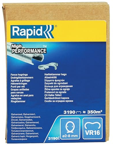 Rapid Zaun-Ringklammern VR16 verzinkt, 3.190 Stk. für Maschendrahtzaun | Für Ø 2–8 mm Drähte; kunststoffummantelt; silber; 3.190 Stk.; kompatibel mit FP20 & FP216 Rapid Zaunzangen