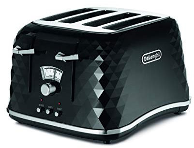 De'Longhi Brilliante 4-slot toaster, reheat, defrost & 6 browning settings, removable crumb tray, CTJ4003BK, Black
