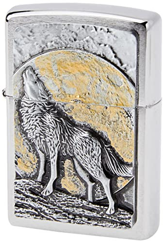 Zippo 2.003.038 Feuerzeuge Wolf at Moonlight Emblem - Collection 2013 - Chrom gebürstet