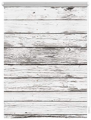 Lichtblick Klemmfix Tageslicht-Rollo mit Motiv, ohne Bohren, Blickdicht, Seitenzugrollo, Made in Germany, Bretter-Vintage Weiß, 80 x 150 cm (B x L)