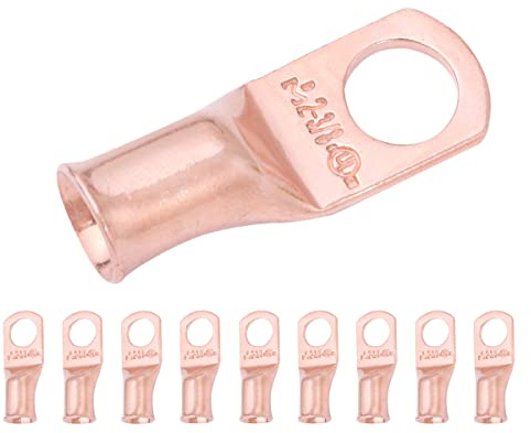 Selterm 2 AWG (35 mm²) - 9,5 mm (M10) ⌀ Bolzen UL-Hochleistungs Kabelschuhe, Batterie Kabelhülsen, Ösen aus nicht Isoliertem Kupfer, Rohrförmiger Ringkabelschuh [B49] - 10 Stück