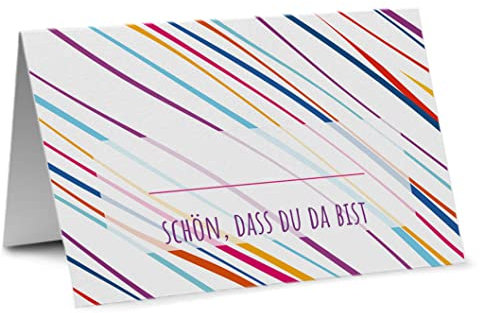 Partycards 50 Tischkarten/Platzkarten DIN A7 für Hochzeit, Geburtstag, Kommunion, Taufe (DIN A7, Bunte Striche)
