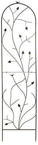 RUDDINGS WOOD Large 160cm high Bird and Leaf Metal Garden Trellis Rust Effect - Climbing Flower Support Frame