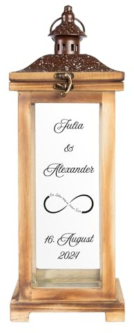 Personalisierte Landhaus Laterne | XL Holzlaterne 42 cm groß | Hochzeitslaterne als Hochzeitsgeschenk für das Brautpaar | Geschenkidee zum Hochzeitstag | Gartendeko, Gartenlaterne | Unendlichkeit