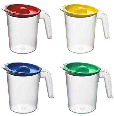 Roltex Set of 4 500ml Clear Frosted Fridge Bath Water Jugs with Coloured Lids Shatter Proof Polycarbonate Plastic