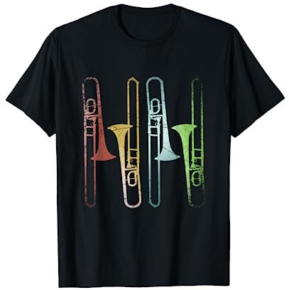 Retro Posaune T-Shirt - Geschenk für Musiker - Herren, Damen & Kinder - Schwarz - Kurzarm - S