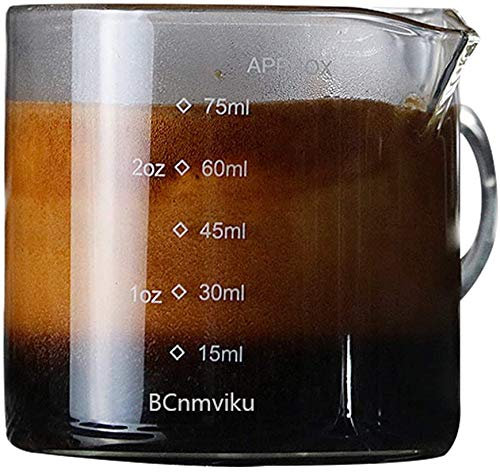 Verre Doseur Liquide Mini Tasse à Mesurer en Verre Résistant à la Chaleur Verre à Liqueur Expresso Bécher Gradué Bec Double Mug Pichet de Mesure Transparent pour Lait Café Boisson Cocktail (75ML*2)
