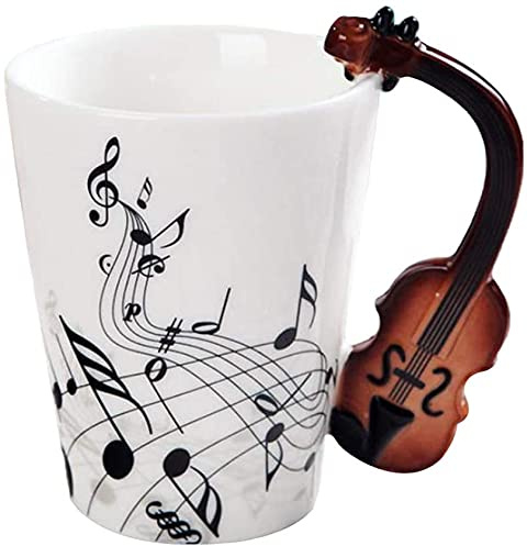 eKsdf Kaffeetasse Porzellan Tee Tasse Kreative mit Geige Henkel | Erzieherin Geschenk Kaffeetassen Büro Zuhause Kaffeebecher für Heiße und Kalte Getränke