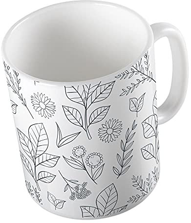 Hellweg Druckerei Huuraa Kaffeetasse Blumen und Zweige Geschenk Idee Keramik 330ml Kaffee-Becher mit floralem Muster