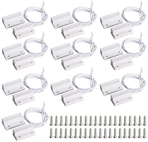 GUUZI 10pcs NC Normalmente Chiuso Interruttore a Lamella Magnetico per Porte e Finestre Cablate a Montaggio Superficiale Sistema di Sicurezza per Allarmi Domestici (Bianco)