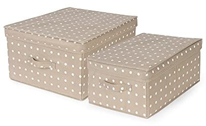 Compactor - Set Di 2 Scatole Pieghevoli Con Coperchio, Polipropilene Non Tessuto e Cartone, Large 40 x 50 x 25 cm, Small 30 x 43 x 19 cm, Gamma Rivoli, Marrone/Bianco, 10444