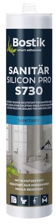 BOSTIK S730 Sanitär Silikon Pro Hellbeige – Hochwertiges Acetat Sanitärsilicon mit Schutzeffekt, Lösemittelfrei, Alterungs- und Witterungsbeständig, Geeignet für Innen- und Außenbereich, 300ml