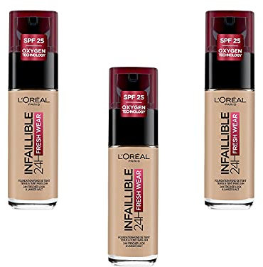 L'Oréal Paris Infallible 24hr Fresh Wear Liquid Foundation - 145 Rose Beige, Pack of 3 (3 x 30 ml)