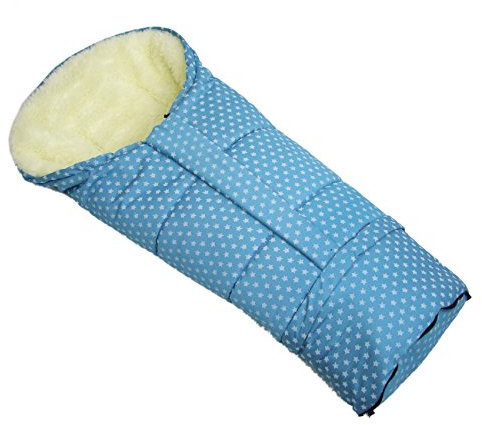 BAMBINIWELT Winterfußsack MUMIE MELIERT Sterne – universaler Fußsack aus Lammwolle für Kinderwagen, Buggy & Schlitten – Wasser- & windabweisend, größenverstellbar (90-110 cm) (türkis)