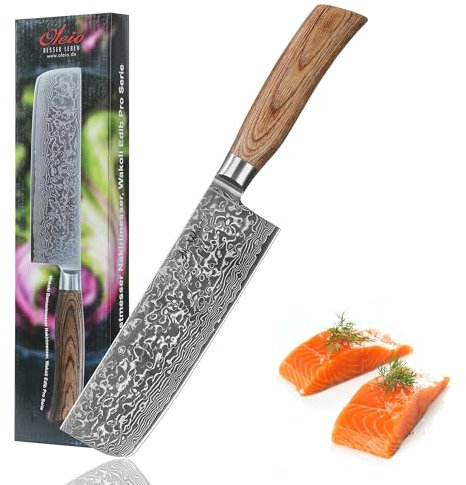 Wakoli EDIB Nakiri Messer 18 cm Klinge aus 67 Lagen Damaststahl mit VG10-Kern I Scharfes Gemüsemesser & Küchenmesser für feine Schnitte I Scharfe Messer mit Pakkaholzgriff in Geschenkbox