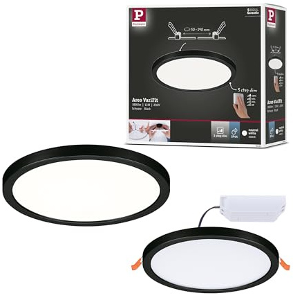 Paulmann 79965 LED Panel Einbaupanel Areo IP44 175mm 3-Step-Dim rund incl. 1x13 W dimmbar Tageslichtweiß Schwarz Kunststoff Deckenleuchte 4000 K