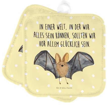 Mr. & Mrs. Panda 2er Set Topflappen Fledermaus Flügel - Geschenk, lustige Sprüche, Gute Laune, Ofenhandschuh, Tiere, Topfhandschuh, Ofenhandschuhe,