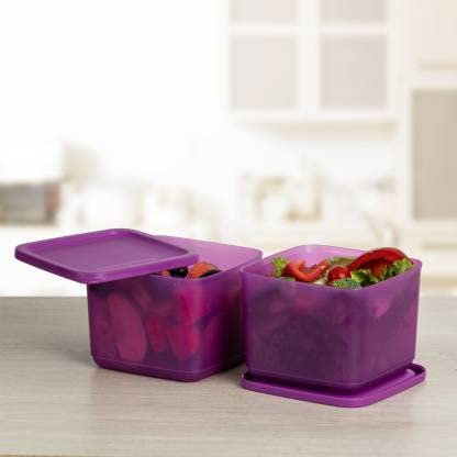 Tupperware Cubix - Contenitore in plastica per frigorifero, 1000 ml, confezione da 2, colore: Viola