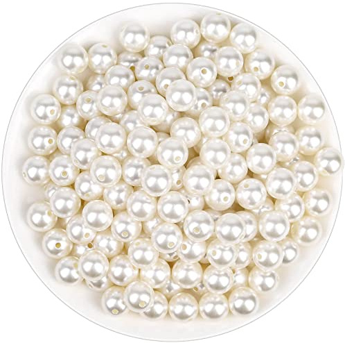 Craft Pearls, 200 Ivory Faux Pearl Beads, 12mm Pearl Beads with Holes for Sewing, Jewelry Making, Bracelets, Necklaces, Crafts, Decoration, and Vase Filler