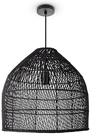 Paco Home Pendelleuchte Wohnzimmer Boho Korbleuchten Pendellampe Rattan Hängeleuchte Esszimmer Lampe Papier E27, Lampenart:Pendelleuchte - Typ 1, Farbe:Schwarz (Ø44 cm)
