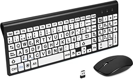 Impresión de Gran tamaño de Teclado y ratón inalámbrico 2.4g, impresión de Gran tamaño, para niños con Baja visión