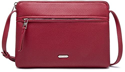 David Jones - Damen Kleine Umhängetasche - Flache Handtasche PU Leder Frau - Elegante Tasche Klassische Crossbody Bag - Einfache Abendtasche Mehrere Taschen - Alltag Reise Shopping Party - Rot
