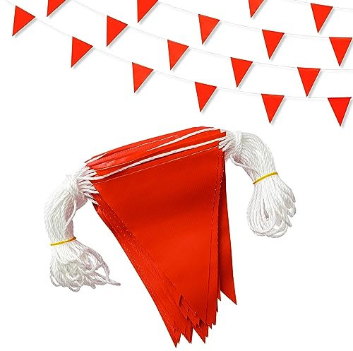 Preboun 60 m Wimpelflaggen, 22,9 x 30,5 cm, Sicherheitsmarkierung, Warnschilder, Warnschilder, Dachmarkierung für Baustellen, 22,9 x 30,5 cm, Rot
