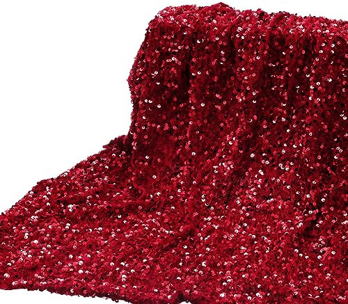 DMiotech 1 Yard Roter Paillettenstoff Samt Glitzernd Schillernd 4ft Breite für DIY Nähen Tischdecke Hintergrund Kleidung Kleid