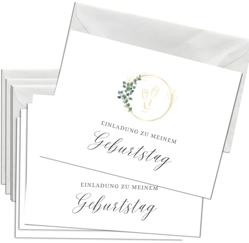 Briefzauber 12x Einladungskarten mit 12x Umschlägen | Geburtstag, Geburtstagsfeier| Din A6 Set mit Einfüllhilfen | Motiv: Minimal