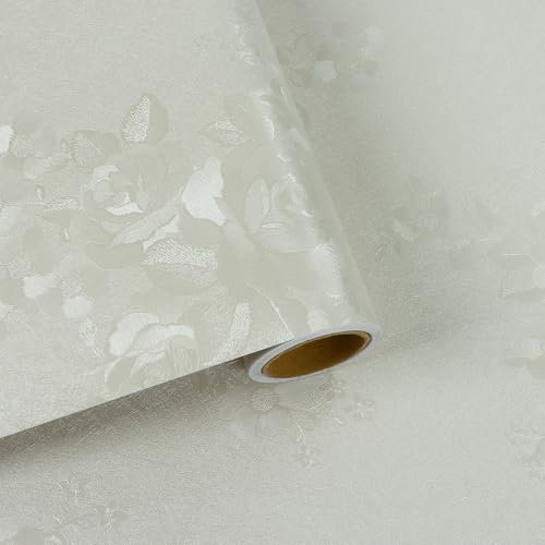 VaryFloral Carta da Parati Adesiva Beige Carta da Parati Autoadesiva 30cmx300cm Pellicola Adesiva per Mobili Motivo Della Rosa Carta da Parati Vintage Adesivo per Parete Camera Cassetto Armadio