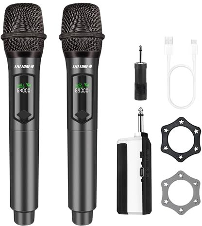 talomen Mikrofon kabellos,Drahtloses Funkmikrofon Wireless Microphone,Dual Mikrofon Kabellos Set,Handmikrofon dynamisch Microfono Mic mit,DJ Gesang Rede Kirche,Party,Hochzeit,Bühne,K60-2