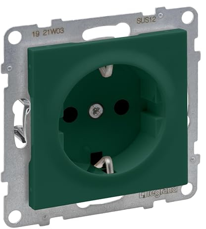 LEGRAND, SEANO Schutzkontakt-Steckdose mit erhöhtem Berührungsschutz, Anschlussdose, Steckklemmen, 16 A, 250 V, Farbe: Grün, 765222