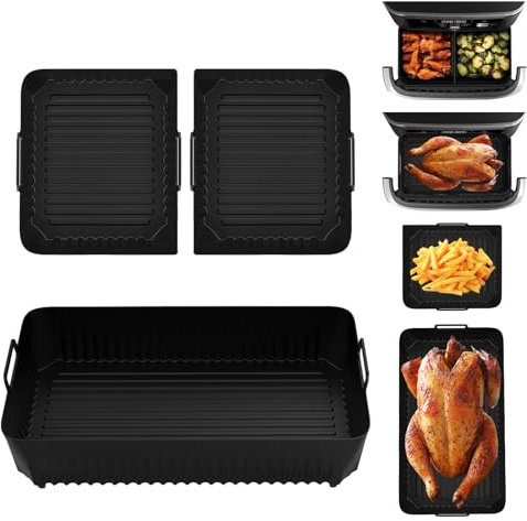 Air Fryer Liners Silicone for Ninja Flex Drawer AF500UK, 3 Pcs Air Fryer Accessories Reusable AF500UK Accessories, Large Airfryer Liners for Air Fryer AF500UK (3 Packs Black)