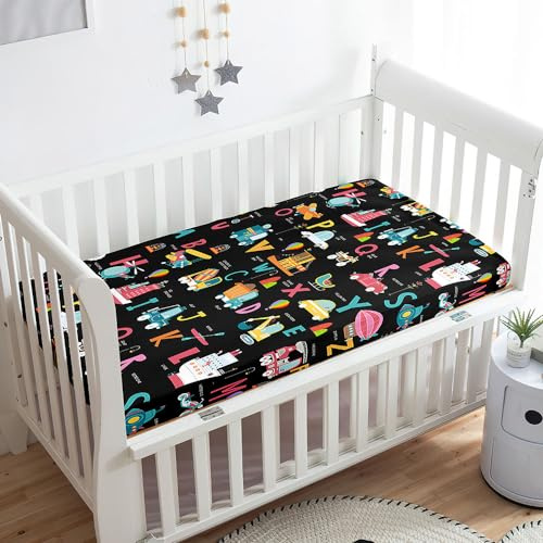 Odot Spannbettlaken für Kinderbett, Karikatur Auto Drucken Kinderwagen Matratzenbezug, Weiche Babybett Spannbetttuch Stubenwagen Bezug, Beistellbett Spannbettlaken (80x160 cm,Brief)