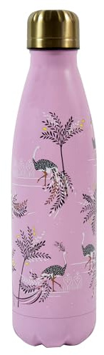 Sara Miller Savannah Pink Stainless Steel Water Bottle, height 26.5cm with screw top lid, keeps drinks cold or hot