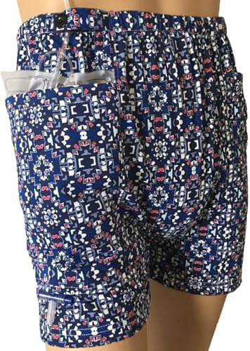 GEDRACKPMYN Unterwäsche mit Urindrainagebeutel für ältere Menschen, Kleidung zur Stomapflege, Hosen zur Inkontinenzpflege, Doppeltaschen-Design (ohne Urinbeutel),M,Blue