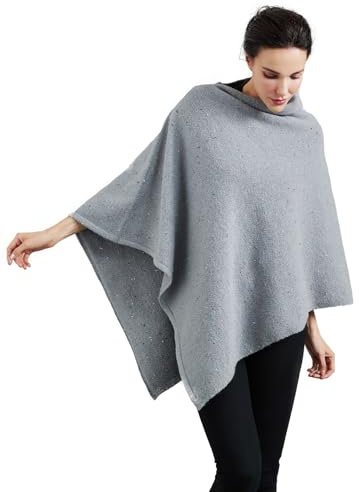 BEAUTELICATE Poncho Damen Winter Strick Poncho Cape Tweed Wolle Gestrickte poncho Elegant ärmellos Pullover Cape Asymmetrische Stola für Herbst Winter Festlich Frühling Weihnachten, Grau