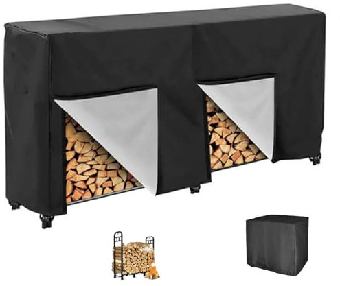 Rond/Carré Housse pour Support de Rangement pour Bois de Chauffage , Bache de Protection Range Buches Exterieur , Couverture pour Étagère Porte Bûches de Cheminée(Size:Square: 244*61*107cm,Color:Blac