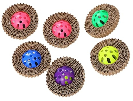 BESPORTBLE Juguetes para Gatos y Campana con Pelota de Plástico 6 Piezas Hechos de Papel Corrugado para Estimular Mental y Físicamente a Tu Mascota Color Aleatorio