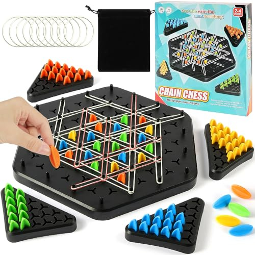 AYESY Gioco con Triangoli, 33 cm Gioco da Tavola con Peg Triangolo Gioco Tavola con Elastici Triangolo A Catena Tavolo a Scacchi Interattivi Strategico Triangolo Catena Gioco Degli Scacchi Triangolari