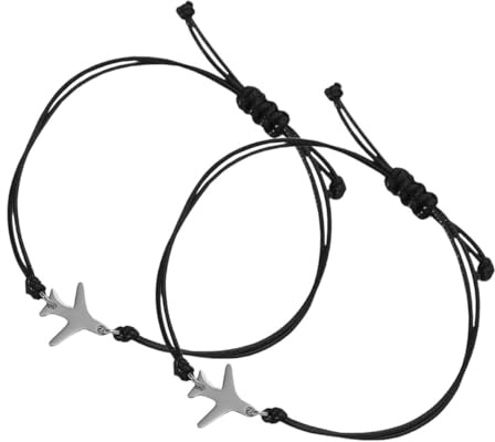 Holibanna Bracelet D'avion Tressé Réglable En Corde Lot De 2 Pour Hommes Et Femmes Accessoire De Voyage Bracelet Artisanal Noir