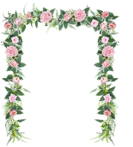 JIANFA 2 Stück Eukalyptus blumengirlande deko, Seide, Vintage-Pfingstrosen, künstliche Blumen, Frühlingskranz, hängende Rebe für Haus, Garten, Party, Hochzeit und Büro-Dekoration