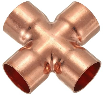 PATIKIL 7/8(22.3mm) Copper Cross Pipe Fitting, 4 Way Welding Copper End Feed Equal Pipe Connector for Plumbing Air Conditioning Refrigeration