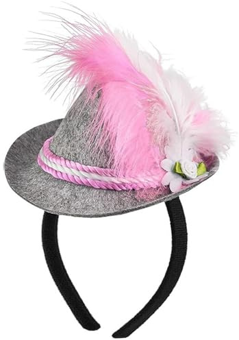 Mini Tiroler Hut | Seppelhut Haarreif mit Feder | Filzhut Haarband für Oktober Fest Wies´n Party | Kostüm Accessoire für Damen & Herren