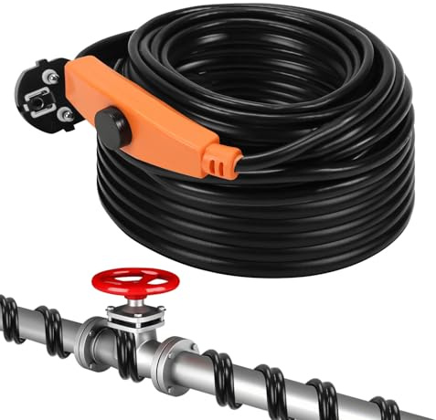 Sonnewelt Selbstregulierendes Heizkabel Schwarz mit Thermostat Verwendung im Freien, Wasserdicht Begleitheizung Heizkabel Schutz der Heizung Verwendung im Freien, Einfache Installation 192W 12m 16W/M