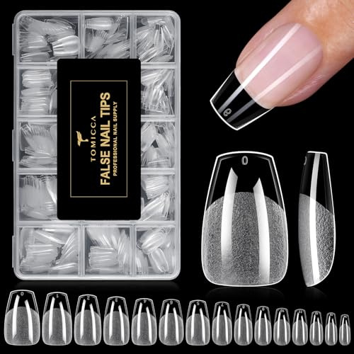 TOMICCA 510 Pièces Capsule Americaine Ongle Trapeze Courte 15 Tailles | Capsules Ongles Gel Couverture Complète, Ultra-Mat plus Résistante, Faux Ongles Pourextension D'ongles Nail Art Salon