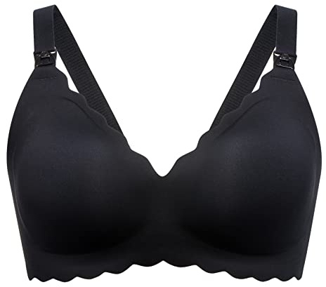 momcozy amnings-BHS för amning, sömlös graviditetsbehå utan bygel, klassisk amningsbh med geléränder stöd, svart, XXL