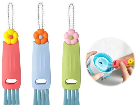 Limpiador de Tapas de Tazas 3 en 1, Tapa de Botella, Cepillo de Huecos Multifuncional, Botellas de Agua, Cepillo Limpiador portátil Adecuado para Varias Tazas y Botellas (3PCS)